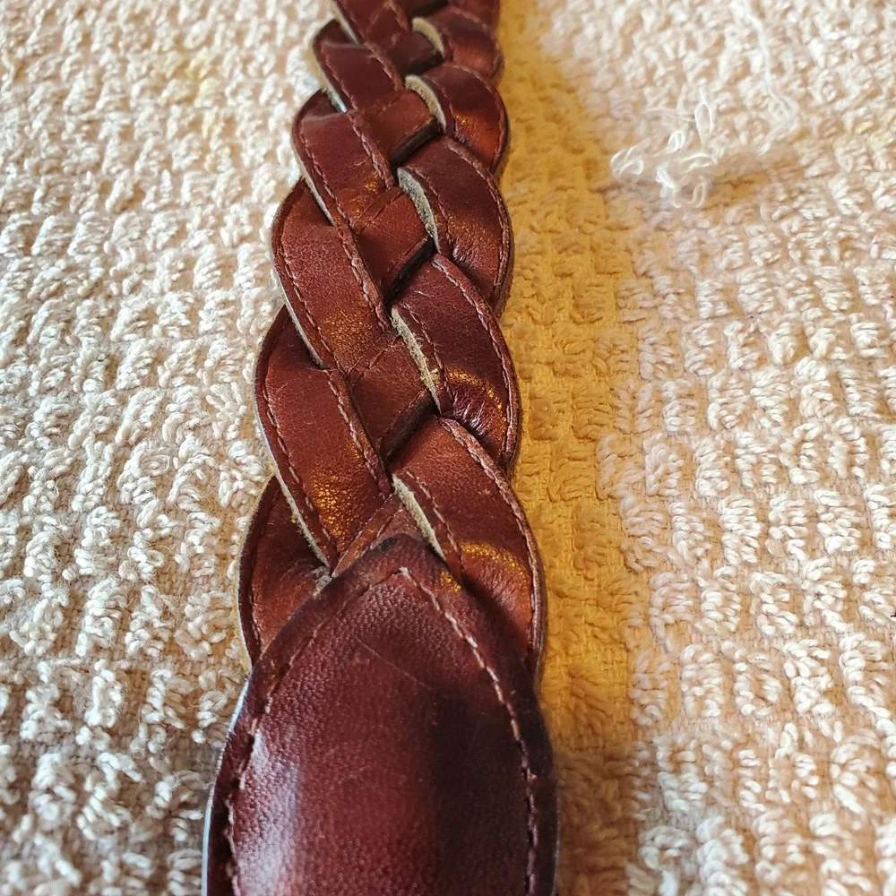 Vintage Brown Braided Leather Belt Women Size 38/95 Made in Uruguay Brass Buckle